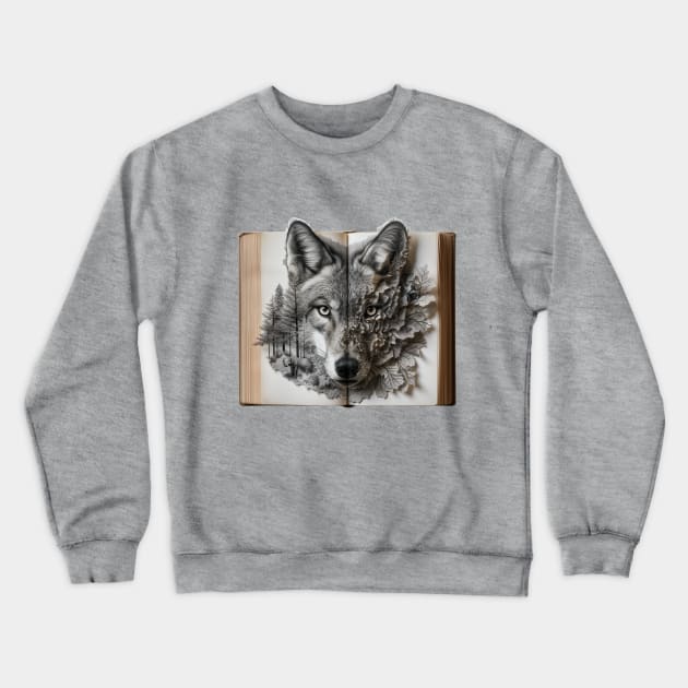 A wolf appeared from an open book. Crewneck Sweatshirt by ToonStickerShop